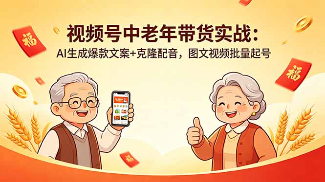 视频号中老年带货实战：AI生成爆款文案+克隆配音，图文视频批量起号-HEIXMI（中国站）