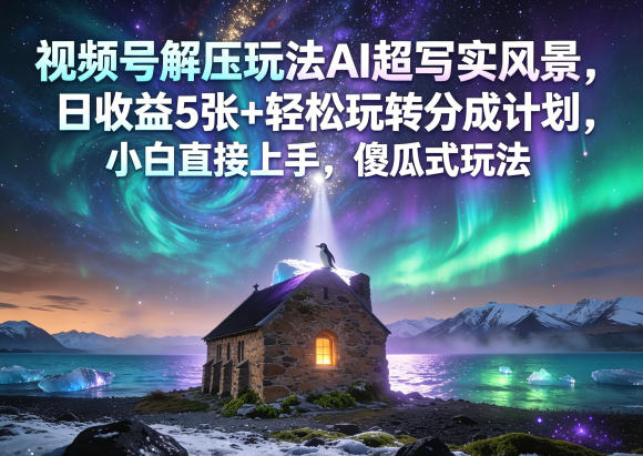 视频号解压玩法AI超写实风景，日收益5张+轻松玩转分成计划，小白直接上手，傻瓜式玩法-HEIXMI（中国站）
