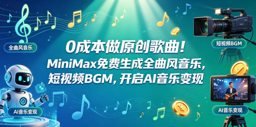 0成本做原创歌曲！MiniMax免费生成全曲风音乐，短视频BGM，开启AI音乐变现-HEIXMI（中国站）