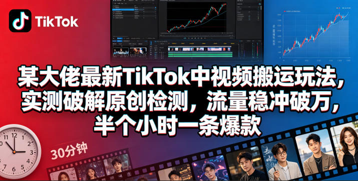 某大佬最新TikTok中视频搬运玩法，实测破解原创检测，流量稳冲破万，半个小时一条爆款-HEIXMI（中国站）