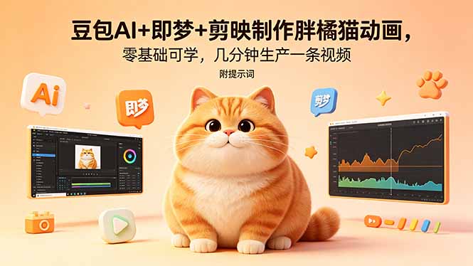 豆包AI+即梦+剪映制作胖橘猫动画，零基础可学，几分钟生产一条视频，附提示词-HEIXMI（中国站）