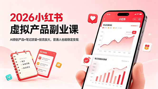 2026小红书虚拟产品副业课，AI原创产品+笔记流量+投流放大，普通人也能稳定变现-HEIXMI（中国站）