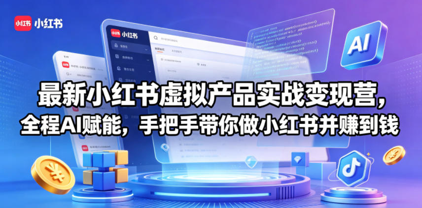 最新小红书虚拟产品实战变现营，全程AI赋能，手把手带你做小红书并赚到钱-HEIXMI（中国站）