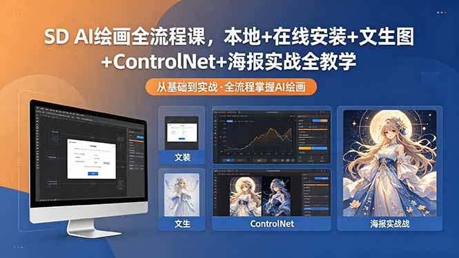 SD AI绘画全流程课，本地+在线安装+文生图+ControlNet+海报实战全教学-HEIXMI（中国站）