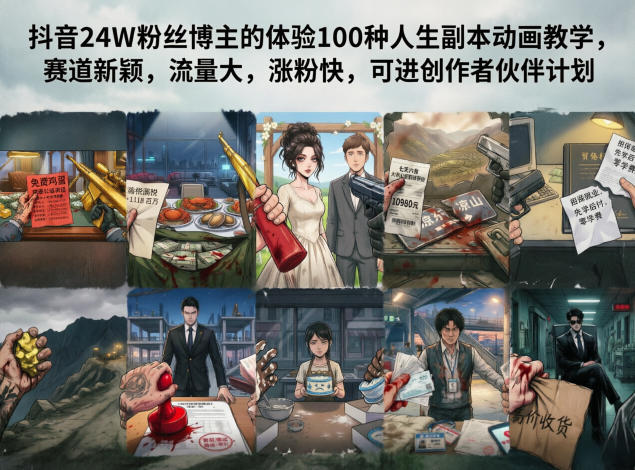 抖音24W粉丝博主的体验100种人生副本动画教学，赛道新颖，流量大，涨粉快，可进创作者伙伴计划-HEIXMI（中国站）