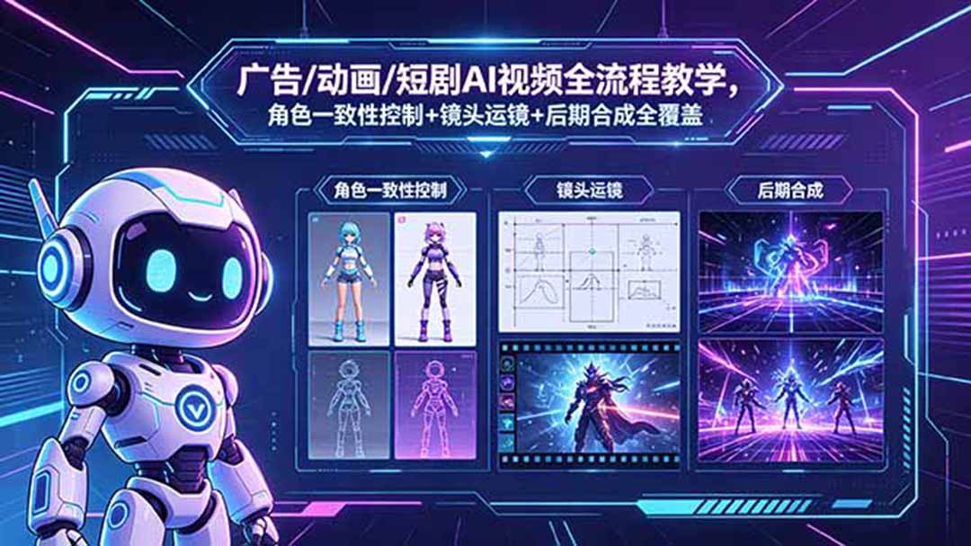 广告/动画/短剧AI视频全流程教学，角色一致性控制+镜头运镜+后期合成全覆盖-HEIXMI（中国站）