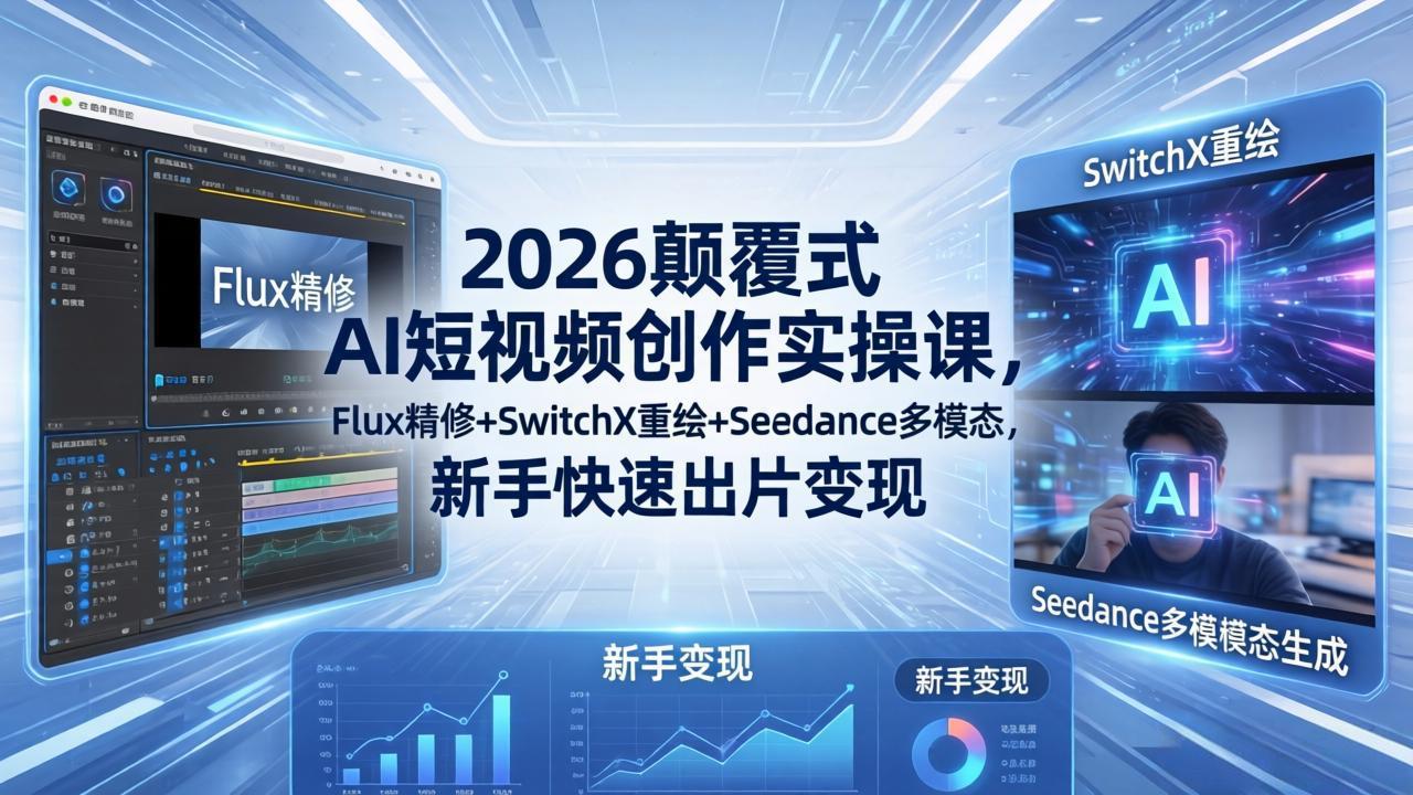 2026颠覆式 AI短视频创作课-5月更新，Flux精修+SwitchX重绘+Seedance多模态，新手快速出片变现-HEIXMI（中国站）