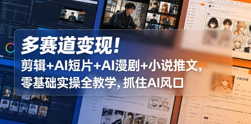 多赛道变现！剪辑+AI短片+AI漫剧+小说推文，零基础实操全教学，抓住AI风口-HEIXMI（中国站）