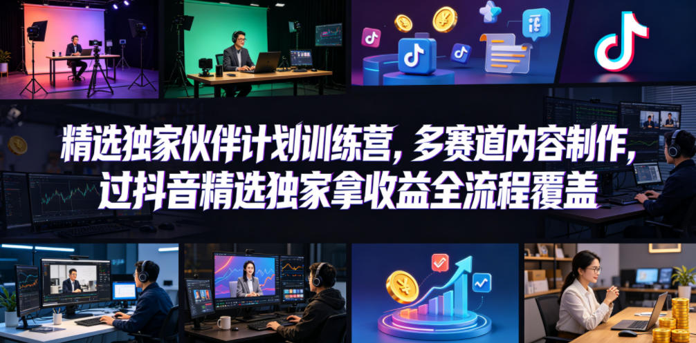 小豁食堂精选独家伙伴计划训练营，多赛道内容制作，过抖音精选独家拿收益全流程覆盖-HEIXMI（中国站）