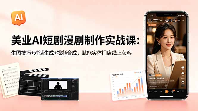 美业AI短剧漫剧制作实战课：生图技巧+对话生成+视频合成，赋能实体门店线上获客-HEIXMI（中国站）