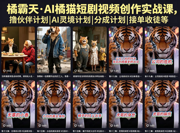 橘霸天·AI橘猫短剧视频创作实战课，撸伙伴计划|AI灵境计划|分成计划|接单收徒等-HEIXMI（中国站）