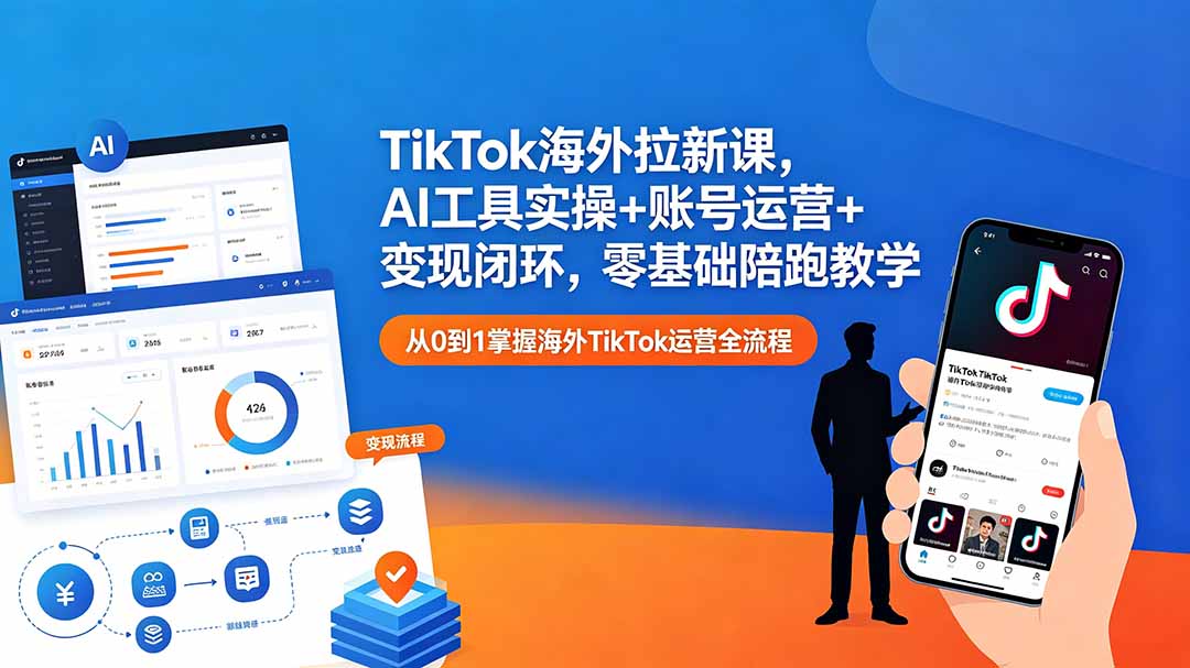 TikTok海外拉新课，AI工具实操+账号运营+变现闭环，零基础陪跑教学-HEIXMI（中国站）
