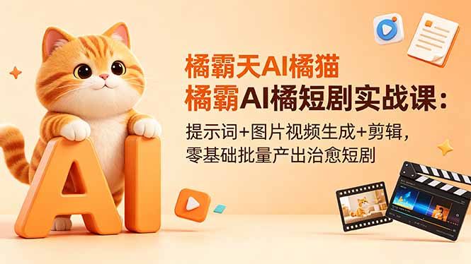 橘霸天AI橘猫短剧实战课：提示词+图片视频生成+剪辑，零基础批量产出治愈短剧-HEIXMI（中国站）