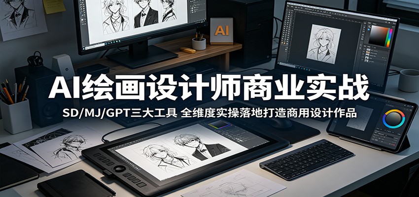 AI绘画设计师商业实战：SD/MJ/GPT三大工具，全维度实操落地打造商用设计作品-HEIXMI（中国站）