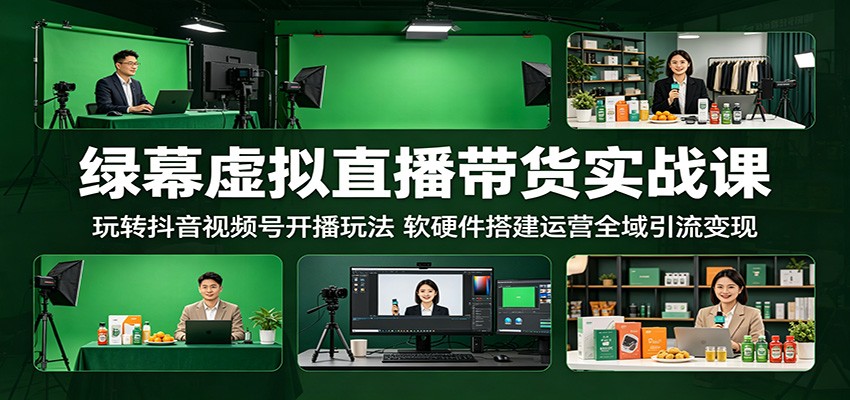 绿幕虚拟直播带货实战课：玩转抖音视频号开播玩法，软硬件搭建运营全域引流变现-HEIXMI（中国站）
