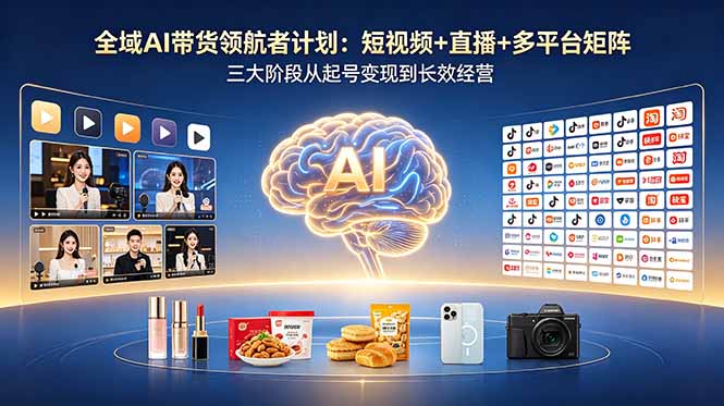 全域AI带货领航者计划：短视频+直播+多平台矩阵，三大阶段从起号变现到长效经营-HEIXMI（中国站）