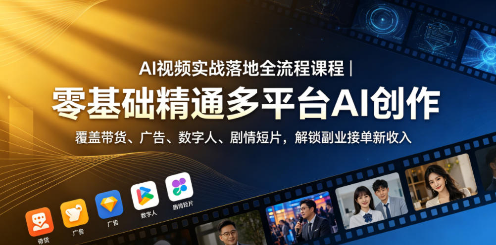 AI视频实战落地全流程课程｜零基础精通多平台AI创作，覆盖带货、广告、数字人、剧情短片，解锁副业接单新收入-HEIXMI（中国站）