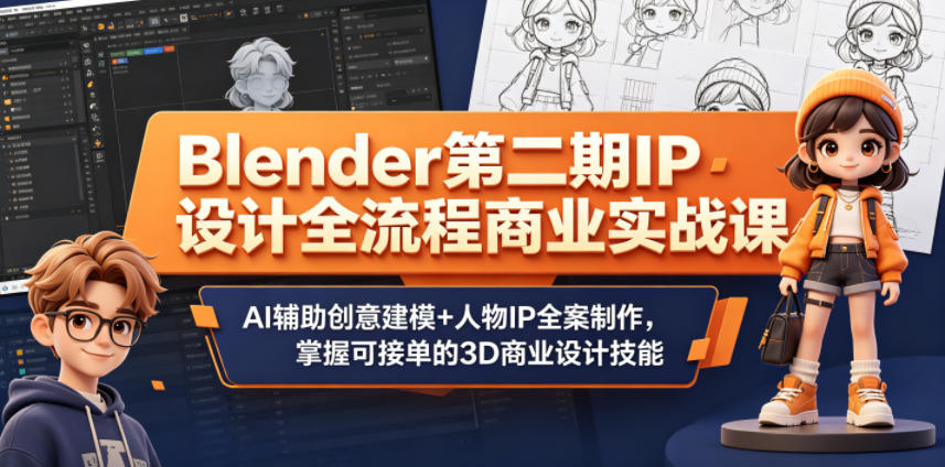 Blender第二期IP设计全流程商业实战课，AI辅助创意建模+人物IP全案制作，掌握可接单的3D商业设计技能-HEIXMI（中国站）