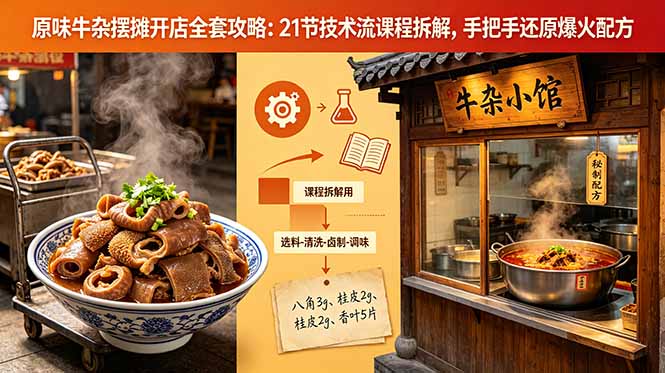 原味牛杂摆摊开店全套攻略：21节技术流课程拆解，手把手还原爆火配方-HEIXMI（中国站）