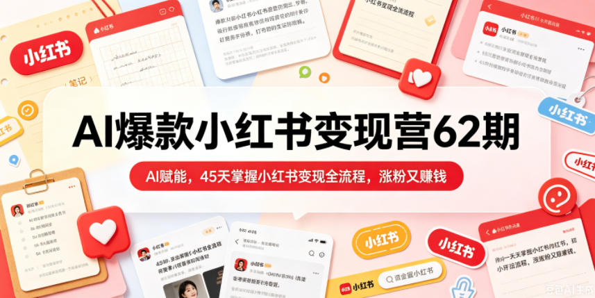 AI爆款小红书变现营62期2026年5月，AI赋能，45天掌握小红书变现全流程，涨粉又賺钱-HEIXMI（中国站）