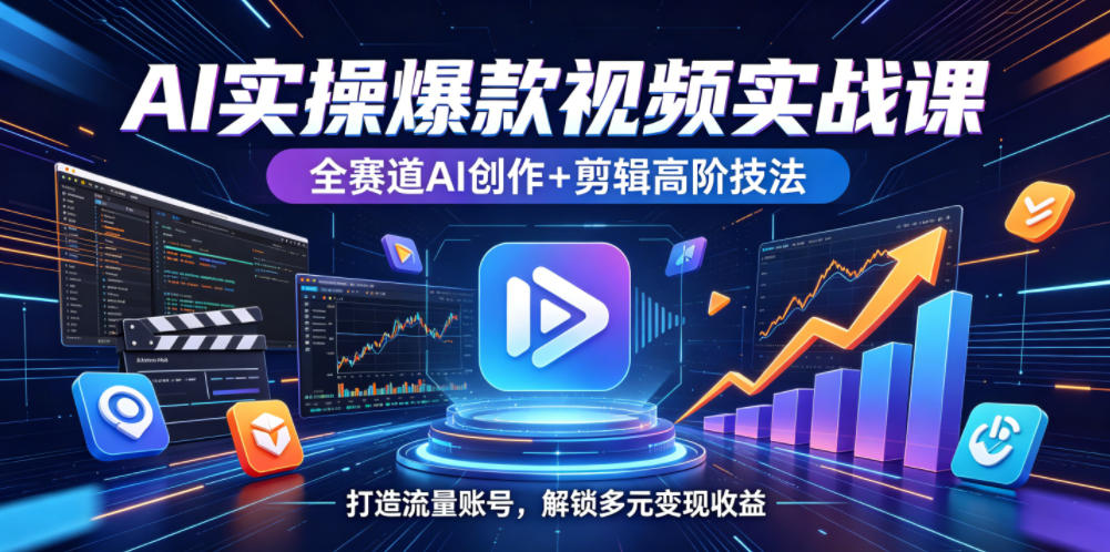 AI实操爆款视频实战课，全赛道AI创作+剪辑高阶技法，打造流量账号，解锁多元变现收益-HEIXMI（中国站）
