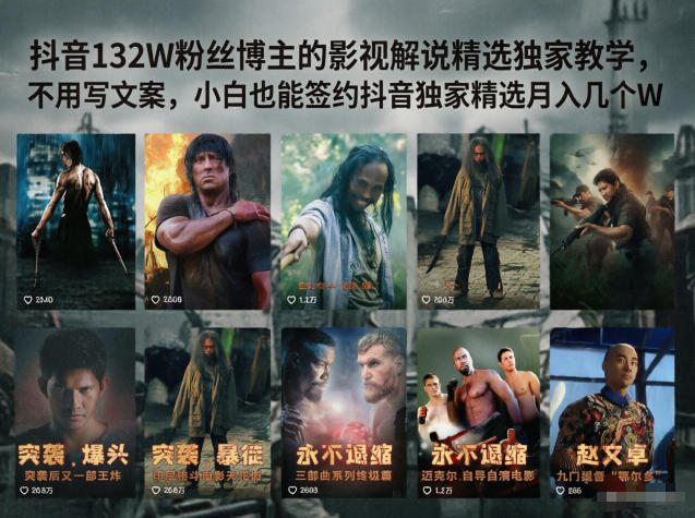 抖音132W粉丝博主的影视解说精选独家教学，不用写文案，小白也能签约抖音独家精选月入几个W-HEIXMI（中国站）