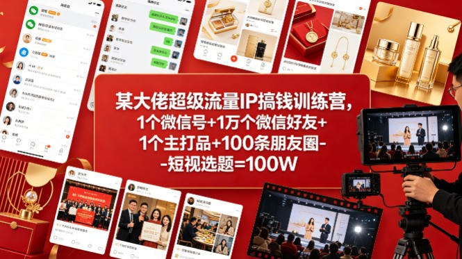 某大佬超级流量IP搞钱训练营，1个微信号+1万个微信好友+1个主打品+100条朋友圈-短视选题=100W-HEIXMI（中国站）