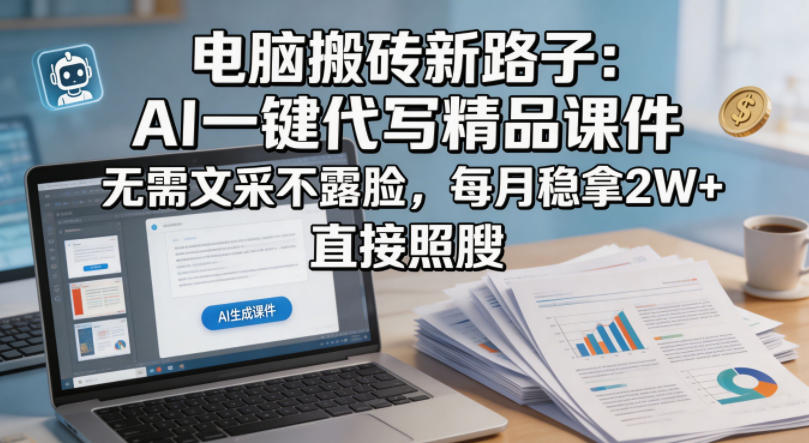 电脑搬砖新路子：AI一键代写精品课件，无需文采不露脸，每月稳拿2W+，直接照搬-HEIXMI（中国站）