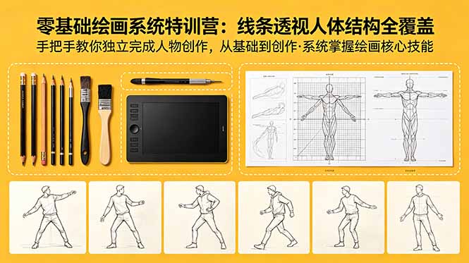 零基础绘画系统特训营：线条透视人体结构全覆盖，手把手教你独立完成人物创作-HEIXMI（中国站）
