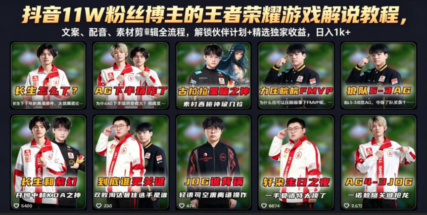 抖音11W粉丝博主的王者荣耀游戏解说教程，文案、配音、素材剪辑全流程，解锁伙伴计划+精选独家收益，日入1k+-HEIXMI（中国站）