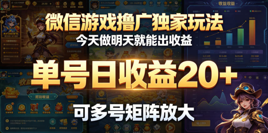 微信游戏撸广独家玩法，今天做明天就能出收益，单号日收益20+，可多号矩阵放大-HEIXMI（中国站）