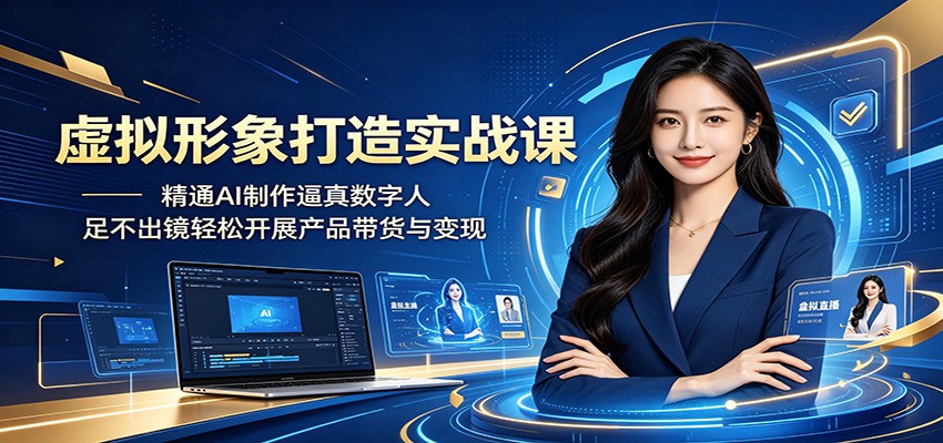 虚拟形象打造实战课：精通AI制作逼真数字人，足不出镜轻松开展产品带货与变现-HEIXMI（中国站）