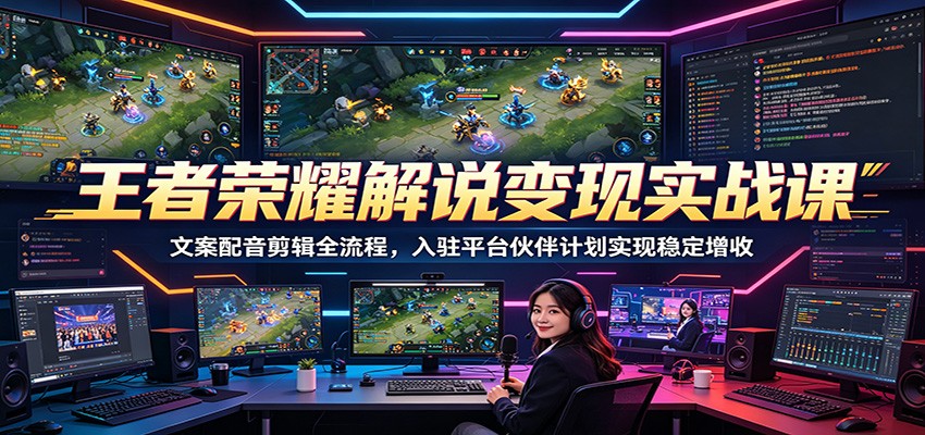 王者荣耀解说变现实战课：文案配音剪辑全流程，入驻平台伙伴计划实现稳定增收-HEIXMI（中国站）