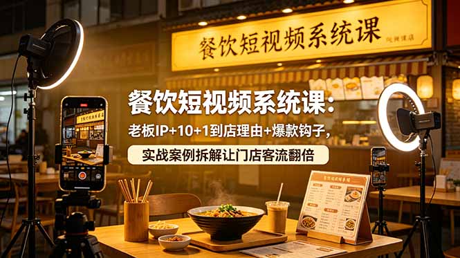 餐饮短视频系统课：老板IP+10+1到店理由+爆款钩子，实战案例拆解让门店客流翻倍-HEIXMI（中国站）