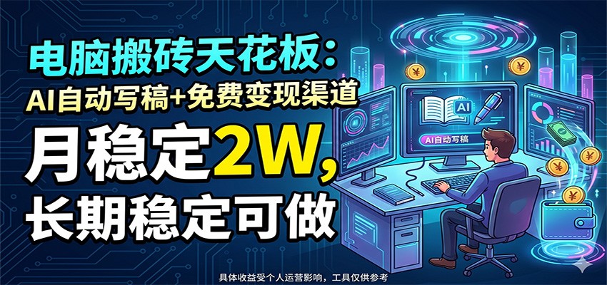 电脑搬砖天花板：AI自动写稿+免费变现渠道，月稳定2W，长期稳定可做-HEIXMI（中国站）