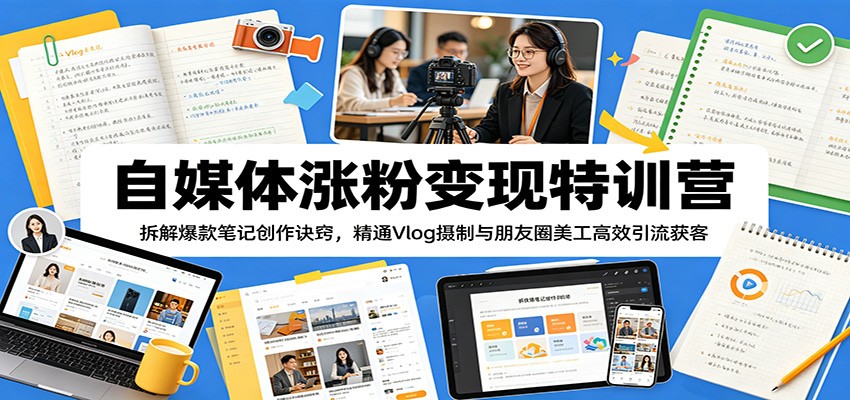 自媒体涨粉变现特训营：拆解爆款笔记创作诀窍，精通Vlog摄制与朋友圈美工高效引流获客-HEIXMI（中国站）