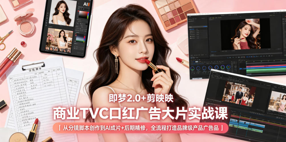 即梦2.0+剪映商业TVC口红广告大片实战课｜从分镜脚本创作到AI成片+后期精修，全流程打造品牌级产品广告-HEIXMI（中国站）