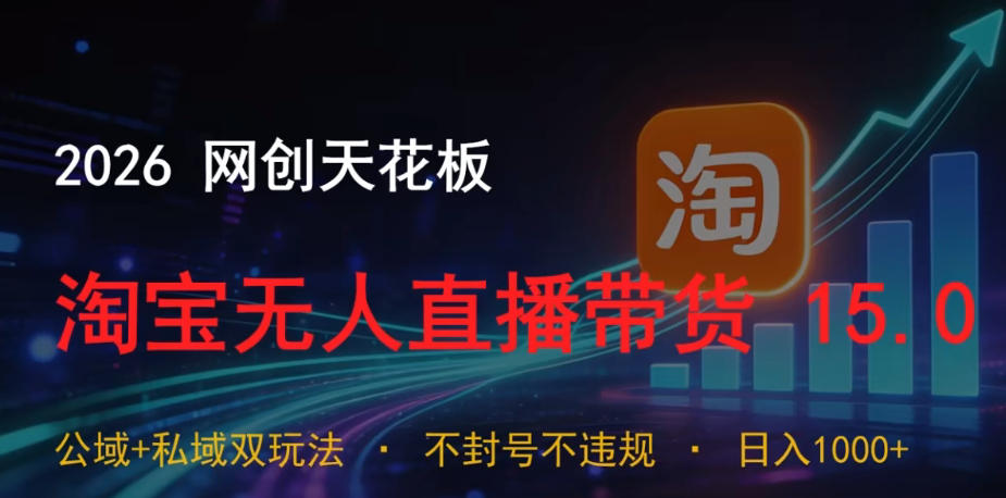 2026网创天花板，淘宝无人直播带货15.0，公域+私域双玩法，日入1k+，不违规不封号【揭秘】-HEIXMI（中国站）