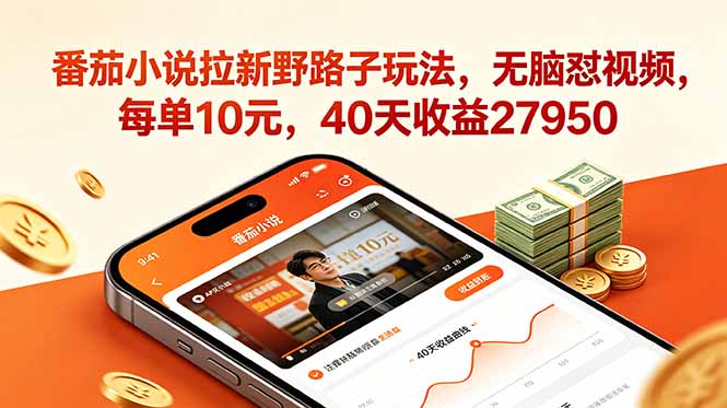 番茄小说拉新野路子玩法，无脑怼视频，每单10元，40天收益27950-HEIXMI（中国站）