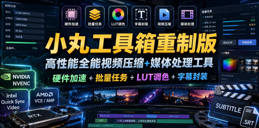 小丸工具箱重制版–高性能全能视频压缩+媒体处理工具｜硬件加速+批量任务+LUT调色+字幕封装-HEIXMI（中国站）