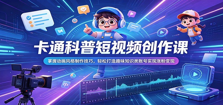 卡通科普短视频创作课：掌握动画风格制作技巧，轻松打造趣味知识类账号实现涨粉变现-HEIXMI（中国站）