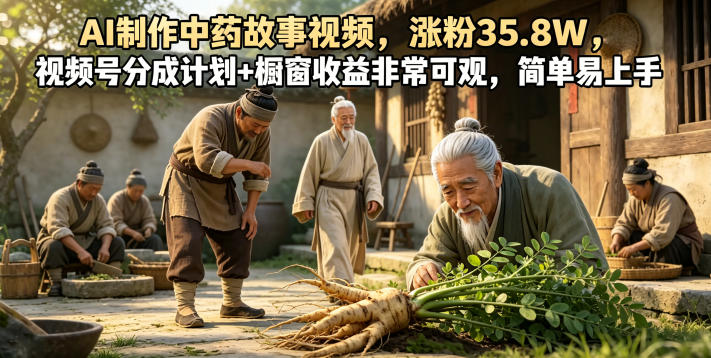 AI制作中药故事视频，涨粉35.8W，视频号分成计划+橱窗收益非常可观，简单易上手-HEIXMI（中国站）