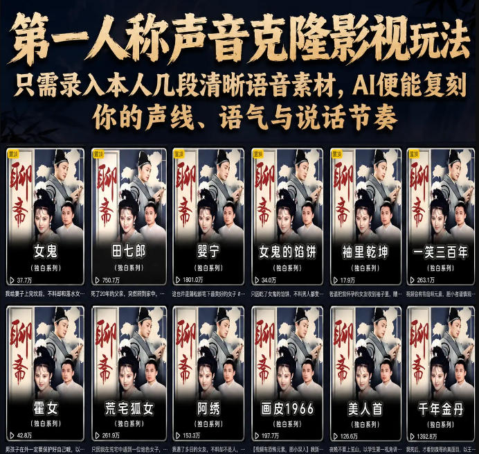 第一人称声音克隆影视玩法，只需录入本人几段清晰语音素材，AI便能复刻你的声线、语气与说话节奏-HEIXMI（中国站）