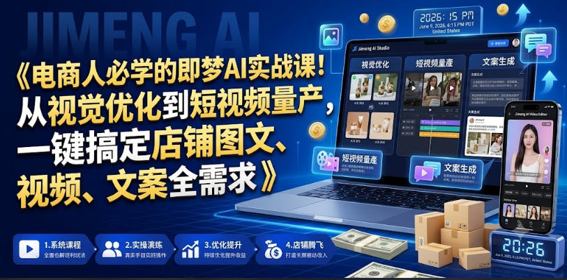 电商人必学的即梦AI实战课！从视觉优化到短视频量产，一键搞定店铺图文、视频、文案全需求-HEIXMI（中国站）