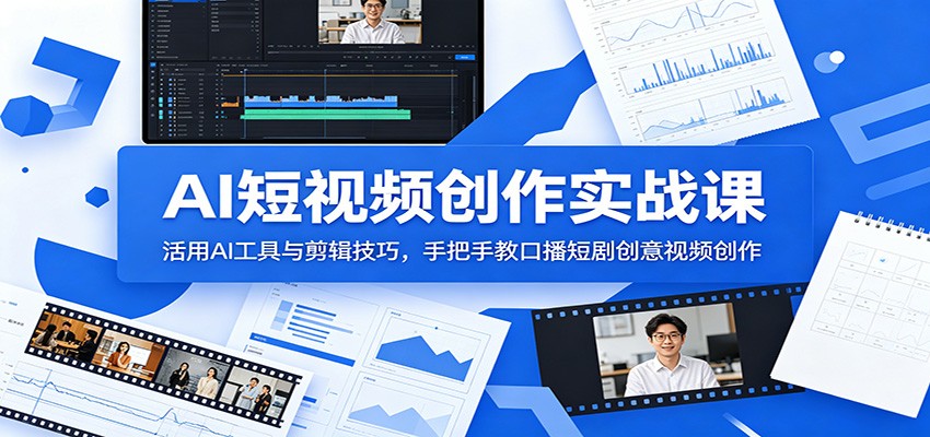AI短视频创作实战课：活用AI工具与剪辑技巧，手把手教口播短剧创意视频创作-HEIXMI（中国站）