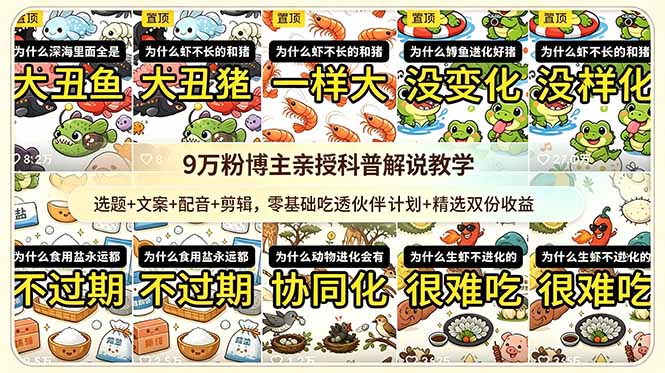 9w粉博主亲授科普解说教学：选题+文案+配音+剪辑，零基础吃透伙伴计划+精选双份收益-HEIXMI（中国站）