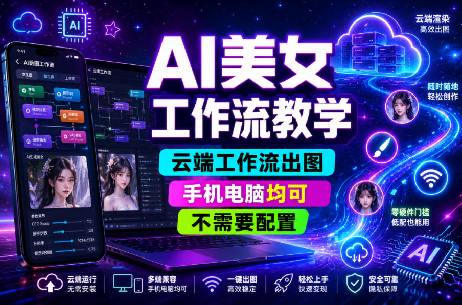 AI美女工作流教学，云端工作流出图，手机电脑均可，不需要配置，快速起号涨粉-HEIXMI（中国站）