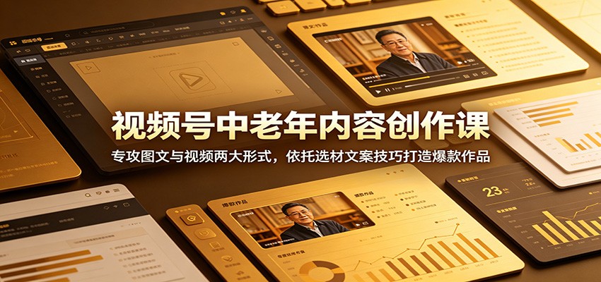 视频号中老年内容创作课：专攻图文与视频两大形式，依托选材文案技巧打造爆款作品-HEIXMI（中国站）