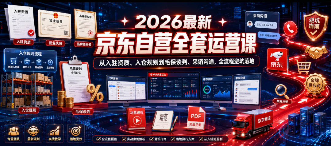 2026最新京东自营全套运营课，从入驻资质、入仓规则到毛保谈判、采销沟通，全流程避坑落地-HEIXMI（中国站）
