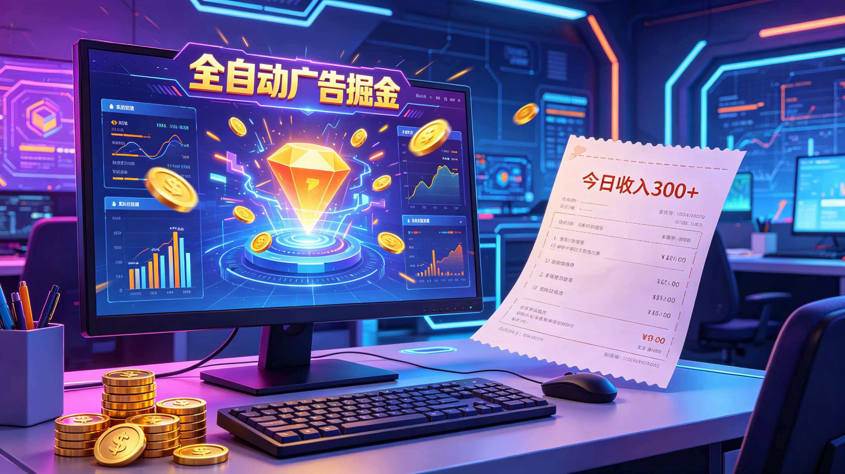 全自动广告掘金，日入300+。全程Ai自动化运行，解放双手，时间自由。收益稳定-HEIXMI（中国站）